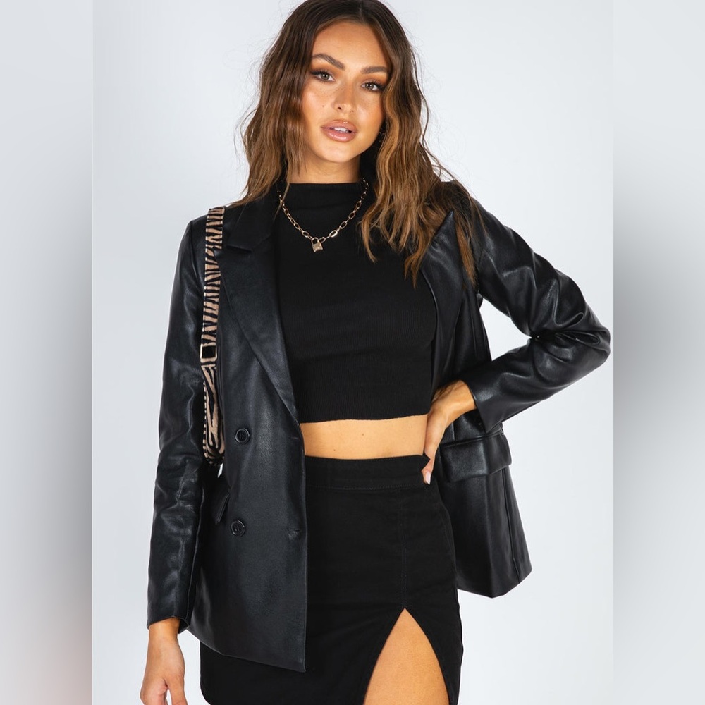 Princess Polly Black Ellen Faux Leather Blazer